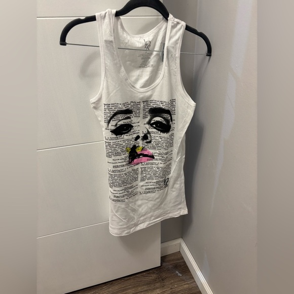 LDR Lana Del Ray White Graphic Tank Top with Pink and Yellow Accents Sz Large - Picture 1 of 3
